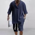 Men Shorts Set Summer Casual Knitted Two Piece Men's Clothing V-Neck Short Sleeve T-shirt and Shorts Streetwear Knit Outfits. 