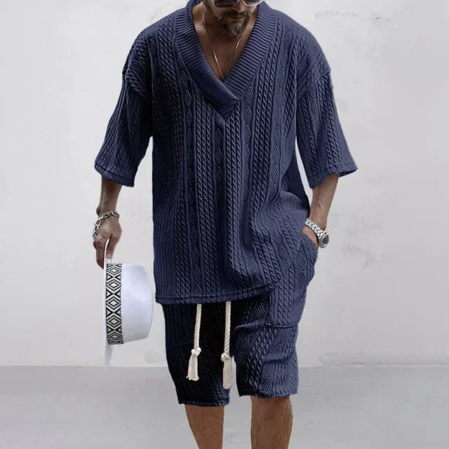 Men%20Shorts%20Set%20Summer%20Casual%20Knitted%20Two%20Piece%20Men's%20Clothing%20V-Neck%20Short%20Sleeve%20T-shirt%20and%20Shorts%20Streetwear%20Knit%20Outfits%20-%20Image%208