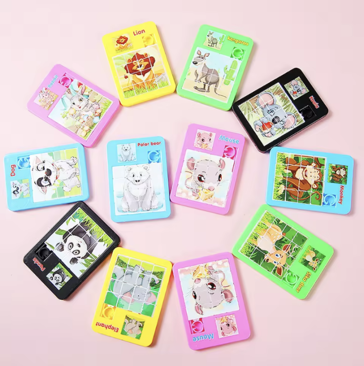 Novelty 16 Grid Maze Puzzle Toy Cartoon Animal Sliding Puzzle Mini Game Competitive  Interesting Smart Puzzle Random Style