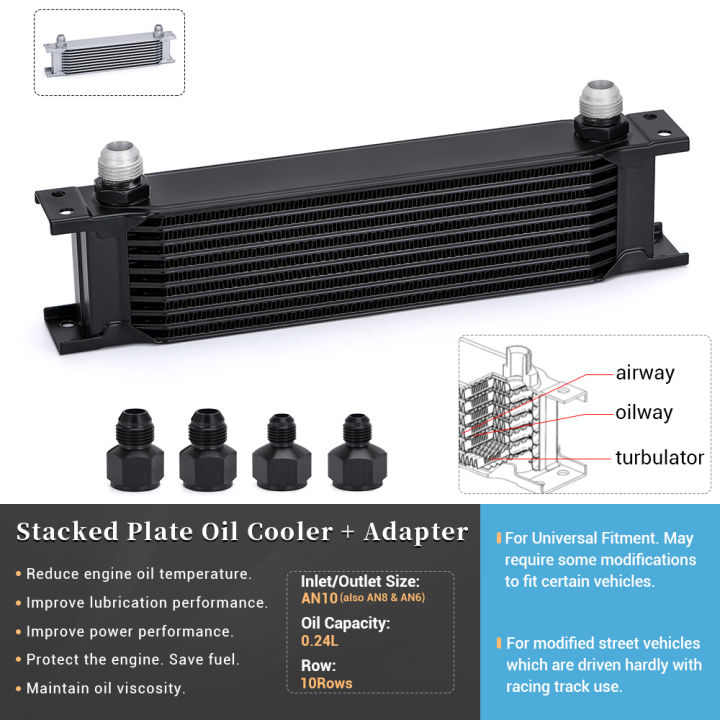 WLR%20-%20Aluminum%20Universal%20Engine%20transmission%20AN10%20Oil%20Cooler%2010%20rows%20With%2010An%20Female%20to%20AN6%20AN8%20Male%20Adaptter%20Fitting%20WLR7010%20-%20Image%203