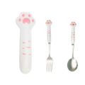 Cute Cat Paw Cutlery Set Portable Flatware Stainless Steel Travel Fork Spoon with Storage Box Lunch Bento Accessories.