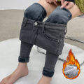 Hot Sale Winter Women Fleece Thermal Jeans Snow Warm Plush Jeans Female Denim Pants Casual Daily Straight Leg Trousers.