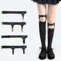 1 Pair Black Sock Garters for Women Girl JK Japanese Style Adjustable Elastic Non-Slip Sock Garter Holder Belt Leg Suspenders.