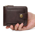 Vintage Men High Quality PU Leather Small Wallet Short Horizontal Zipper Coin Pocket Tri-fold Card Case Purse billetera hombre. 