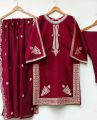 Front Neck, Sleeves And Daman Embroidery Shirt with Embroidered Dupatta 3Piece. 