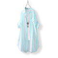 Chiffon sun protection shirt women's long-sleeved fashion top large size loose hip-covering striped long shirt.