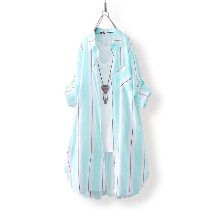 Chiffon%20sun%20protection%20shirt%20women's%20long-sleeved%20fashion%20top%20large%20size%20loose%20hip-covering%20striped%20long%20shirt%20-%20Image%205