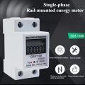 Single phase energy meter, DDS1108, electronic kWh meter, digital electricity meter, 220V power meter, LCD display meter, compact energy meter, IEC62053 standard, household energy monitor, guide rail installation. 