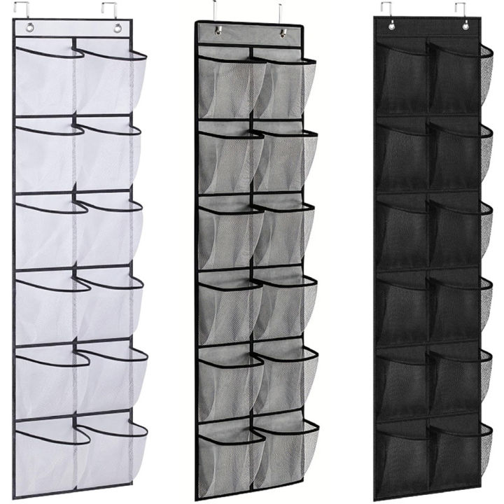 12 Pockets Over the Door Shoe Organizer Large Mesh Pockets With 2 Hooks Transparent Fabric Shoe Rack Storage Bag For Bedroom