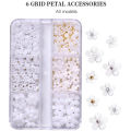 Hot Selling 6 Grids Macaron 3D Resin Five-petal Flowers Nail Art Deaoration Mixed Small Nail Ball/Crystal/Flamer Accessories.