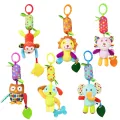 1PC Baby stroller hanging toy 0-1 year old ring bell tooth glue animal wind chime bed hanging soothing hand puppet. 