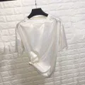 New summer retro style stylish bright silk woman tops shiny loose short sleeve t-shirt sexy club aesthetic harajuku women tshirt. 