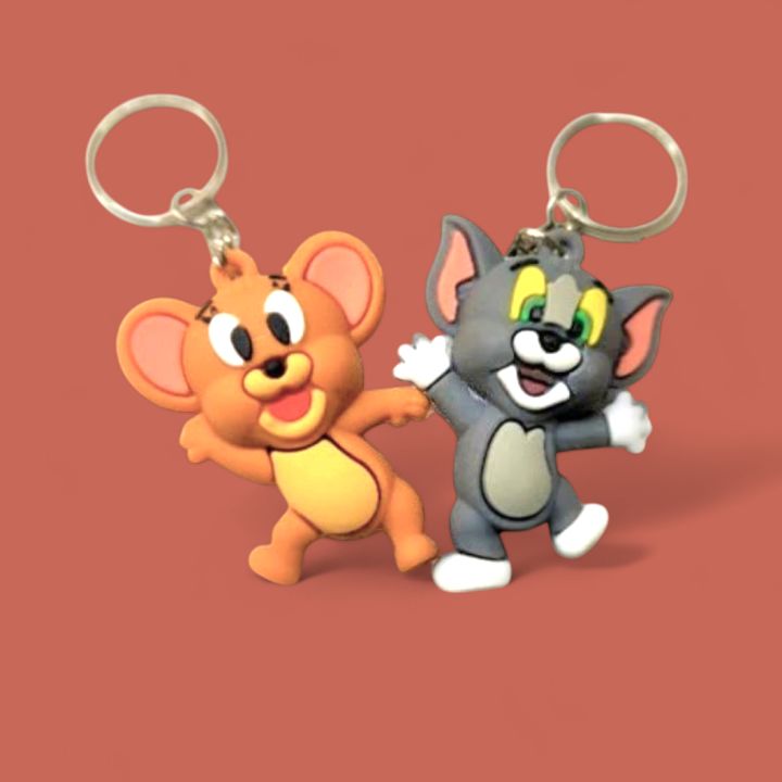 Pair Of Key Chain Silicon Materials, Tom & Jerry and Mickey Mouse Cartoon Characters Key Chain