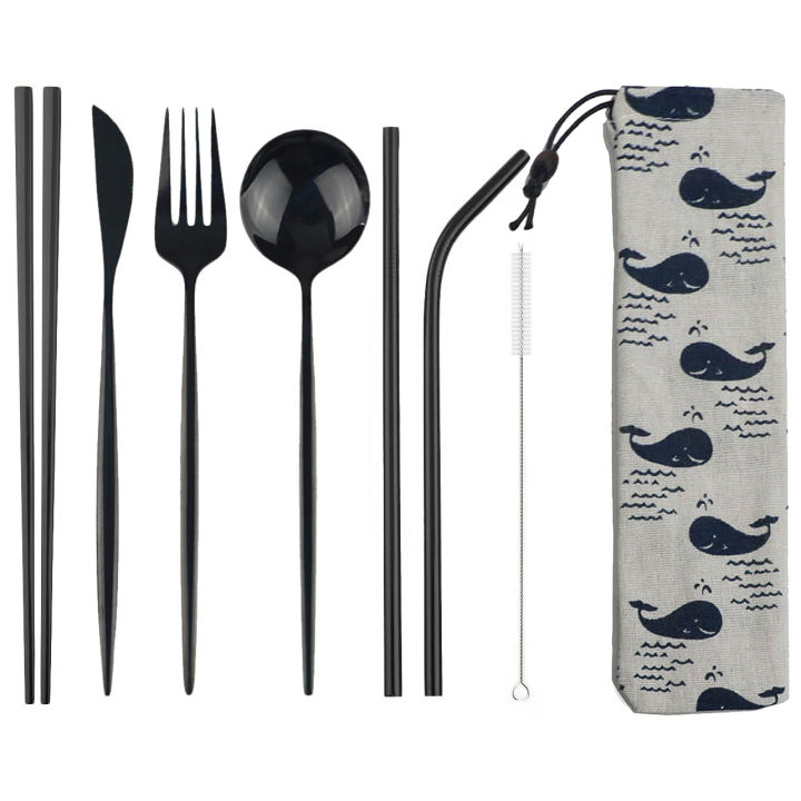 8pcs%20Dinneware%20Set%20Portable%20Travel%20Blue%20Cutlery%20Set%20Stainless%20Steel%20Knife%20Fork%20Spoon%20Chopsticks%20Straw%20Silverware%20with%20Pouch%20-%20Image%206