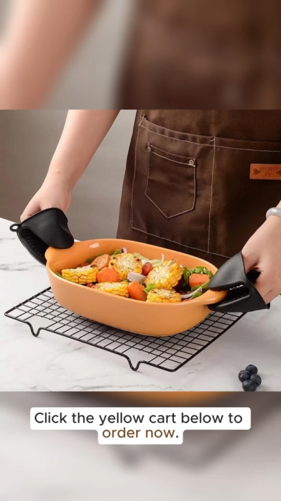 2Pc Silicone Oven Mitts Heat Resistant Gloves Tray Dish Holder Anti-slip Pot Mitten Finger Protector Cooking Baking Tools