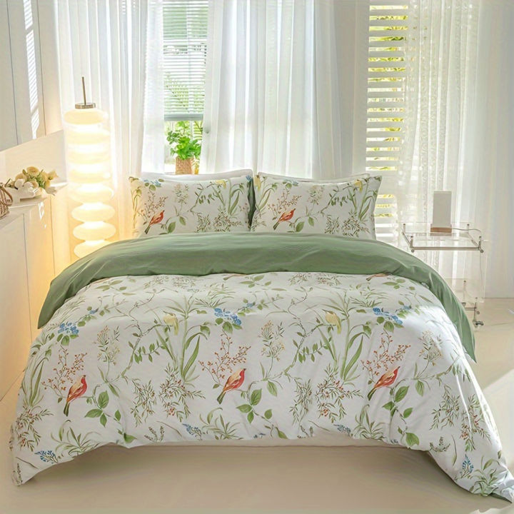 3pcs/set Leaf Floral Pattern Duvet Cover Set(1 Duvet Cover & 2 Pillowcase)Soft And Skin-Friendly Duvet Cover Bedding Set For