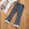 Girls' Jeans Spring and Autumn New Casual 3-12 Year Old Children's Loose Flare Pants Lace Pearl Girls' Denim Pants. 