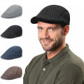 Mesh Hat Men Newsboy Flat Cap Simple Plain Color Mesh Cap Breathable Summer Hunting Driver Golf Beret Mesh Hat. 
