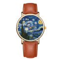 Fashion Oil Painting Watches Women Simple Arabic Numerals Quartz Wristwatch for Women Leather Band Casual Ladies Clock . 
