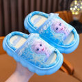 Disney Frozen Princess Elsa Cartoon Cotton Slippers for Girls Summer Indoor Casual Preservation Non slip Children's Plush Shoes. 