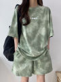 Women T-Shirt Shorts Suit Set Casual Tie Dye Loose Tshirt and Wide Leg Middle Shorts with Pockets Female Soft Summer Shorts Sets. 