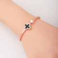 Metal Titanium Steel Bangle Rose Leaf Clover Charm Opened Cuff Bangle Bracelet for birthday gift | Rose Gold.