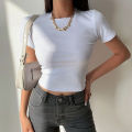 Short Sleeve T-Shirt Women Solid Simple Casual Soft All-Match Basic Crop Tops Tees Summer Fashion Skinny Tops Black White.