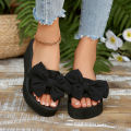 Summer Women's Thick Soled High Heels Slippers New Seaside Fashion Bow Wedge Black Beach Sandals. 