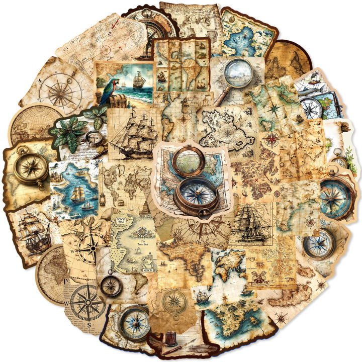 50PCS Vintage World Map Travel Stickers Graffiti Decoration For Junk ...