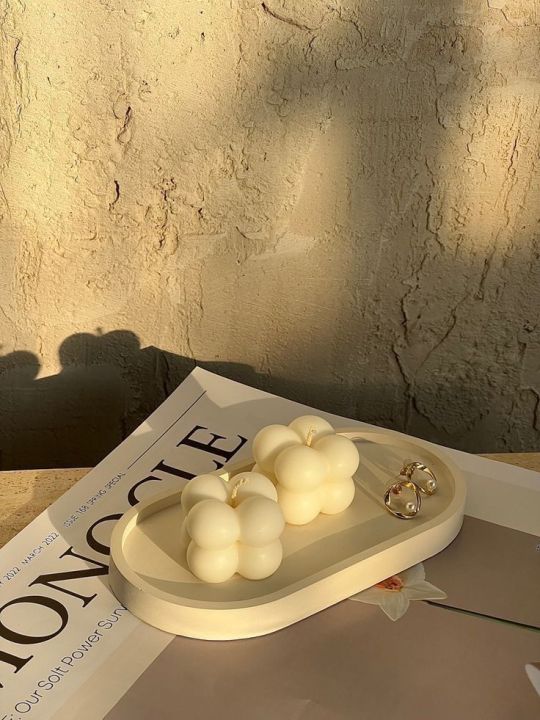 pack of 3 (2 mini bubble scented candles+1 ovel tray)