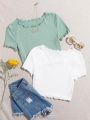 Lettuce short sleeve crop top Rib fabric. 