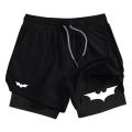 Men's Bat Print 2-in-1 Performance Shorts, Breathable Quick Drying Sports Shorts with Phone Pocket, Gym, Training, Running,.