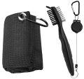 Golf Club Brush and Towel Cleaner Complete Kit with Dual Sided Groove Cleaning Brush and Spike for Putter Wedge and Ball Care. 