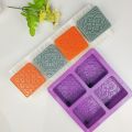 4-Cavity Square Soap Mold with Floral Designs - Silicone Soap Making Molds for DIY Projects. 