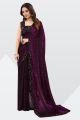 Velvet Sequined Saree (Dark Purple)  with Blouse material. 