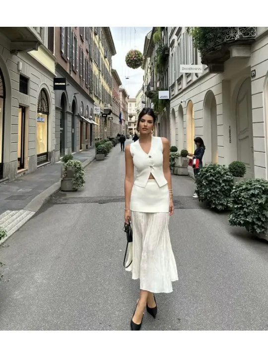 TRAF%20Women%20Knitted%20Sets%20Loose%20Skirt%20Set%202%20Pieces%202024%20Summer%20Button%20V-neck%20Vest%20Top%20Ankle-Length%20Skirt%20Lady%20Street%20Outfit%20-%20Image%204
