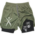 Men's Compression Shorts Anime Demon Slayer Print Beach Shorts Gym Fitness Running Quick Dry Short Pants Summer Print Sportswear.