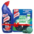 Harpic Toilet Cleaning Liquid Power Plus 10x Total Clean 750ml + Flushmatic Citrus In Cistern Toilet Cleaner Blocks (50g x2) Combo. 