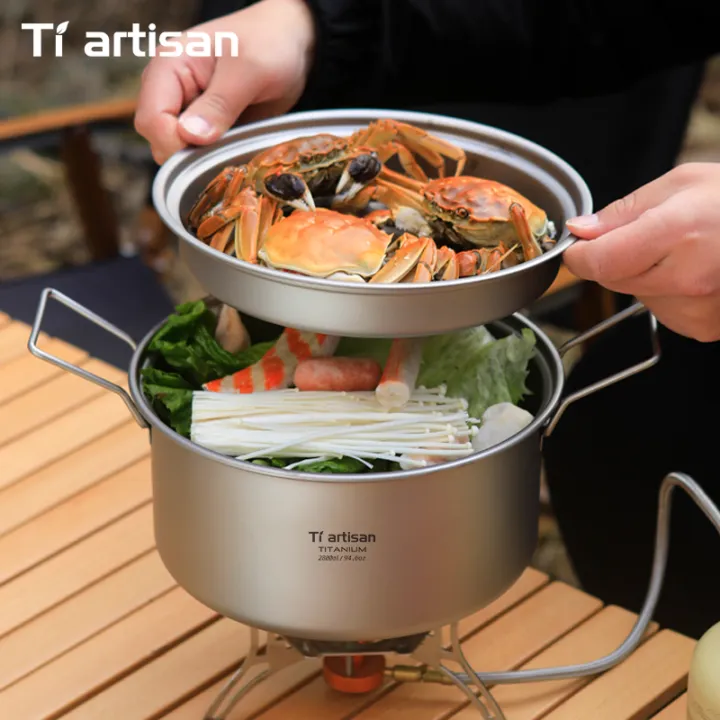 Tiartisan%202.1L/%202.8L%20Titanium%20Camping%20Soup%20Pot%20Set%20Outdoor%20Lightweight%20Steamer%20with%20Steam%20Compartment%20Multi%20Functional%20Cookware%20-%20Image%202