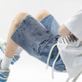 Summer Workwear Denim Shorts Street Men's Loose Straight Shorts Stretch Waist Casual Jogging Outdoor Five-Cubic Pants. 