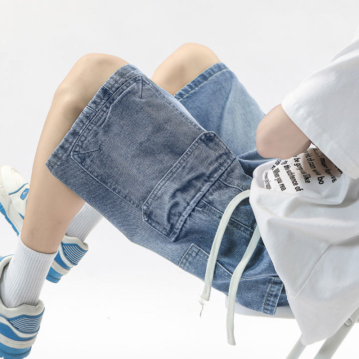 Summer%20Workwear%20Denim%20Shorts%20Street%20Men's%20Loose%20Straight%20Shorts%20Stretch%20Waist%20Casual%20Jogging%20Outdoor%20Five-Cubic%20Pants%20-%20Image%202