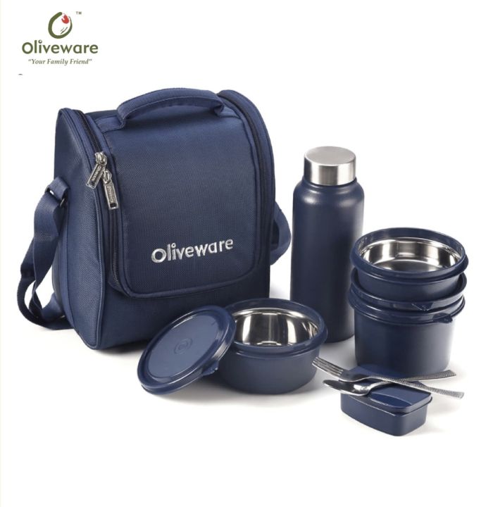 Oliveware%20Teso%20Pro%20Lunch%20Box%20With%20Three%20Stainless%20Steel%20Containers%20,Steel%20Spoon%20And%20%20Fork,%20Insulated%20Fabric%20Bag%20,Microwave%20Safe%20-%20Image%207
