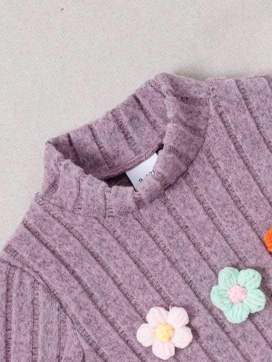 Girl%20baby%20Set%20Half%20High%20Collar%20Solid%20Color%20Small%20Flower%20Tops%20+Pants%20Fashion%20%202pcs/Set%200-3%20Years%20Cute%20Girl%20baby%20Spring%20Autumn%20Set%20-%20Image%203