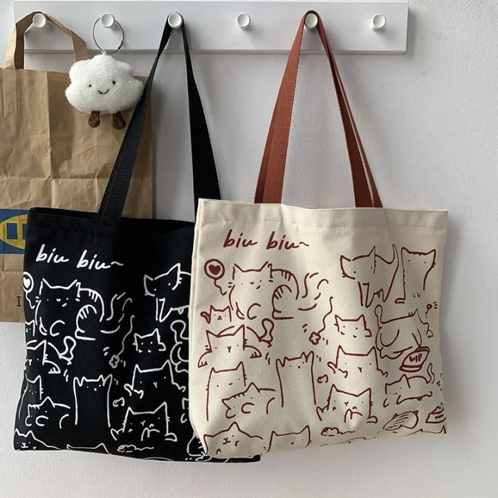 2026%20Canvas%20Bag%20Womens%20Handbag%20Shopping%20Bag%20Cute%20Cat%20Zipper%20Handbag%20Designer%20Bag%20Japanese%20Style%20Cartoon%20Small%20Shoulder%20Bag%20-%20Image%202