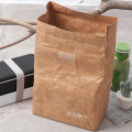 New 1Pc Brown Paper Lunch Bag Reusable Insulated Thermal Cooler Sack Magnetic Closure. 