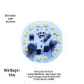 High Quality 12W LED Chip with Capacitor Driver AC 220V input - Light Colour White. 