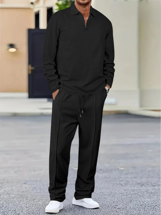 New%20Spring%20And%20Autumn%20Fashion%20Men's%20Solid%20Color%20Waffle%20Leisure%20Suit,%20Lapel%20Multi-Functional%20Loose%20Sportswear%20Men's%20Leisure%20Suit%20-%20Image%204