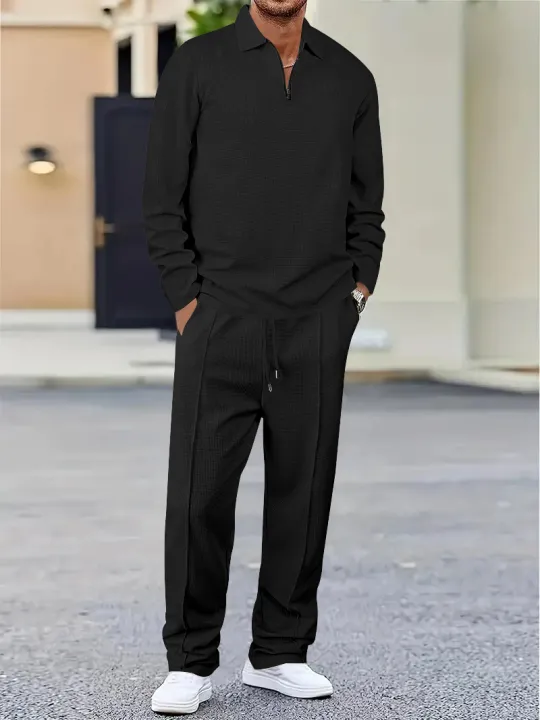 New%20Spring%20And%20Autumn%20Fashion%20Men's%20Solid%20Color%20Waffle%20Leisure%20Suit,%20Lapel%20Multi-Functional%20Loose%20Sportswear%20Men's%20Leisure%20Suit%20-%20Image%204