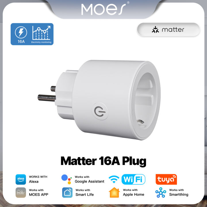 MOES TUYA Smart Matter 16A Plug Wi-Fi Socket Power Monitor Smart Timer Outlet Support  Homekit Works With Alexa  Home