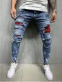 Men Biker Slim Elastic Denim Cargo Pants Joggers High Quality Hole European and American Fashion Streetwear Ripped Skinny Jeans. 